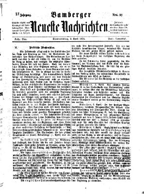 Bamberger neueste Nachrichten Donnerstag 9. April 1874