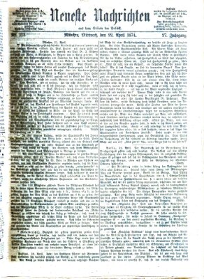 Neueste Nachrichten aus dem Gebiete der Politik (Münchner neueste Nachrichten) Mittwoch 22. April 1874