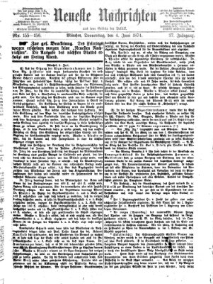 Neueste Nachrichten aus dem Gebiete der Politik (Münchner neueste Nachrichten) Donnerstag 4. Juni 1874