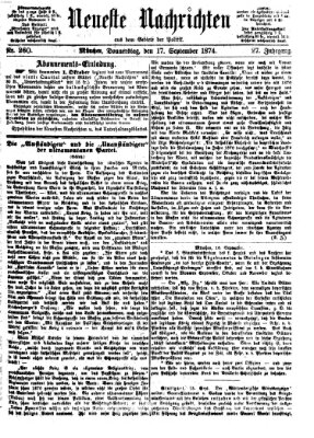 Neueste Nachrichten aus dem Gebiete der Politik (Münchner neueste Nachrichten) Donnerstag 17. September 1874