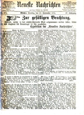 Neueste Nachrichten aus dem Gebiete der Politik (Münchner neueste Nachrichten) Dienstag 29. September 1874