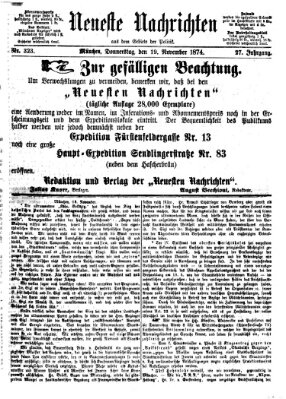 Neueste Nachrichten aus dem Gebiete der Politik (Münchner neueste Nachrichten) Donnerstag 19. November 1874