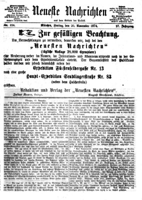 Neueste Nachrichten aus dem Gebiete der Politik (Münchner neueste Nachrichten) Freitag 20. November 1874