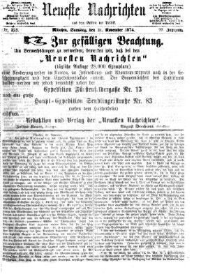 Neueste Nachrichten aus dem Gebiete der Politik (Münchner neueste Nachrichten) Samstag 21. November 1874