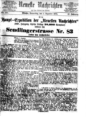 Neueste Nachrichten aus dem Gebiete der Politik (Münchner neueste Nachrichten) Donnerstag 3. Dezember 1874