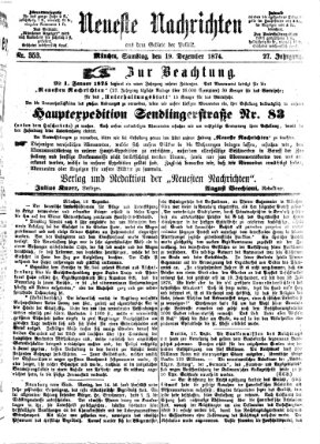 Neueste Nachrichten aus dem Gebiete der Politik (Münchner neueste Nachrichten) Samstag 19. Dezember 1874