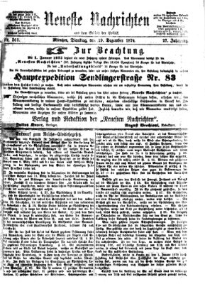 Neueste Nachrichten aus dem Gebiete der Politik (Münchner neueste Nachrichten) Dienstag 29. Dezember 1874