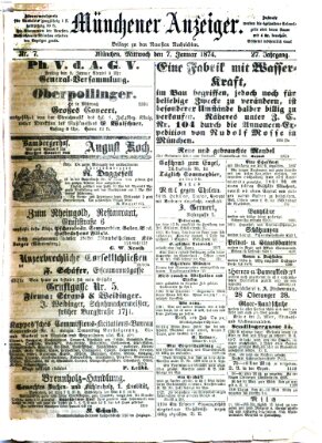 Münchener Anzeiger (Münchner neueste Nachrichten) Mittwoch 7. Januar 1874