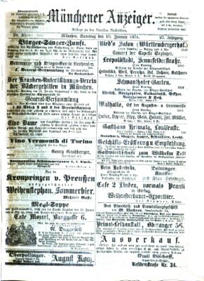 Münchener Anzeiger (Münchner neueste Nachrichten) Samstag 10. Januar 1874