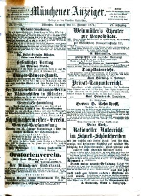 Münchener Anzeiger (Münchner neueste Nachrichten) Sonntag 11. Januar 1874