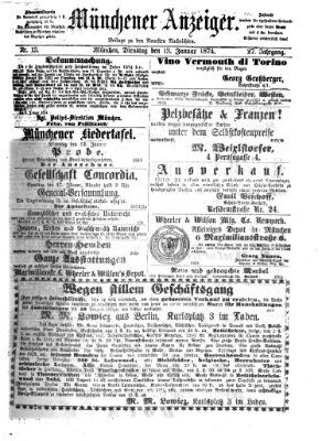 Münchener Anzeiger (Münchner neueste Nachrichten) Dienstag 13. Januar 1874