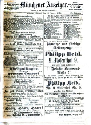 Münchener Anzeiger (Münchner neueste Nachrichten) Mittwoch 14. Januar 1874