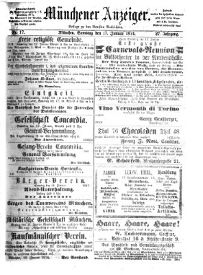 Münchener Anzeiger (Münchner neueste Nachrichten) Samstag 17. Januar 1874