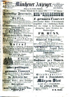 Münchener Anzeiger (Münchner neueste Nachrichten) Mittwoch 21. Januar 1874