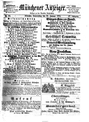 Münchener Anzeiger (Münchner neueste Nachrichten) Donnerstag 22. Januar 1874