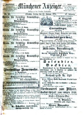 Münchener Anzeiger (Münchner neueste Nachrichten) Freitag 23. Januar 1874