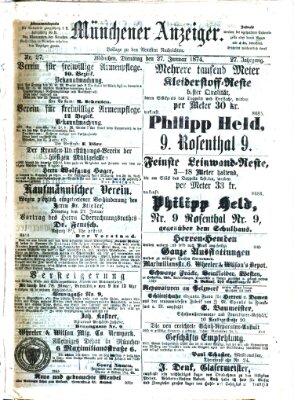 Münchener Anzeiger (Münchner neueste Nachrichten) Dienstag 27. Januar 1874