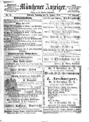 Münchener Anzeiger (Münchner neueste Nachrichten) Samstag 31. Januar 1874