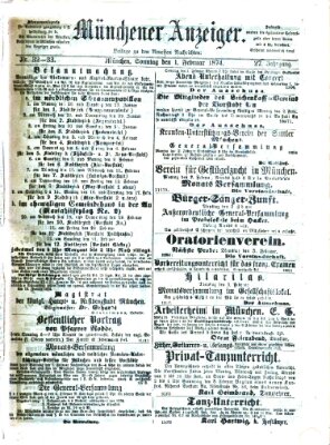 Münchener Anzeiger (Münchner neueste Nachrichten) Sonntag 1. Februar 1874