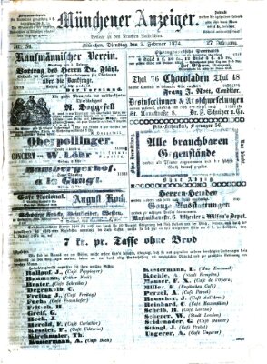 Münchener Anzeiger (Münchner neueste Nachrichten) Dienstag 3. Februar 1874