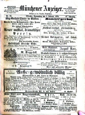 Münchener Anzeiger (Münchner neueste Nachrichten) Donnerstag 5. Februar 1874