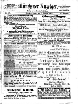 Münchener Anzeiger (Münchner neueste Nachrichten) Freitag 6. Februar 1874