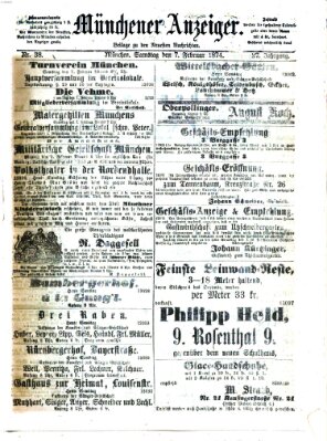 Münchener Anzeiger (Münchner neueste Nachrichten) Samstag 7. Februar 1874