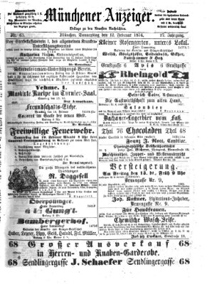 Münchener Anzeiger (Münchner neueste Nachrichten) Donnerstag 12. Februar 1874