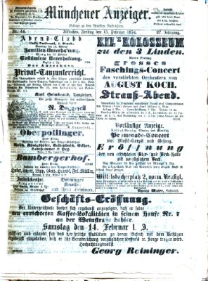 Münchener Anzeiger (Münchner neueste Nachrichten) Freitag 13. Februar 1874
