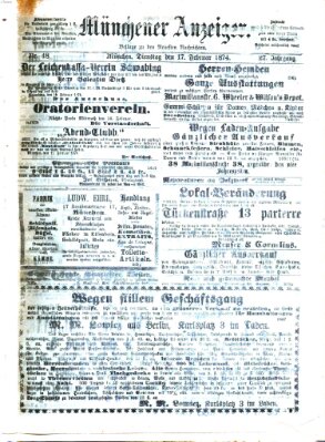 Münchener Anzeiger (Münchner neueste Nachrichten) Dienstag 17. Februar 1874