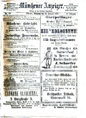 Münchener Anzeiger (Münchner neueste Nachrichten) Mittwoch 18. Februar 1874