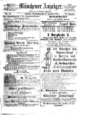 Münchener Anzeiger (Münchner neueste Nachrichten) Donnerstag 19. Februar 1874