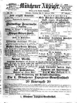 Münchener Anzeiger (Münchner neueste Nachrichten) Samstag 21. Februar 1874