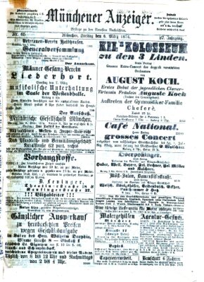 Münchener Anzeiger (Münchner neueste Nachrichten) Freitag 6. März 1874