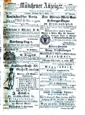 Münchener Anzeiger (Münchner neueste Nachrichten) Montag 9. März 1874