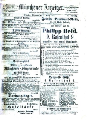 Münchener Anzeiger (Münchner neueste Nachrichten) Mittwoch 11. März 1874