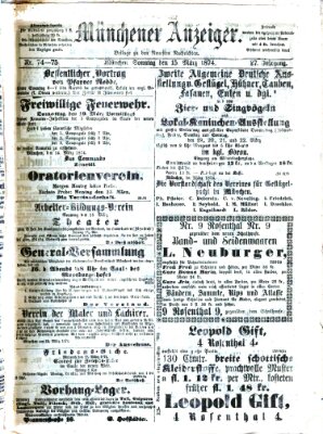 Münchener Anzeiger (Münchner neueste Nachrichten) Sonntag 15. März 1874