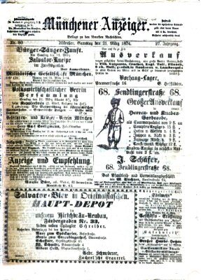 Münchener Anzeiger (Münchner neueste Nachrichten) Samstag 21. März 1874