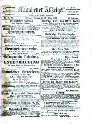 Münchener Anzeiger (Münchner neueste Nachrichten) Sonntag 22. März 1874