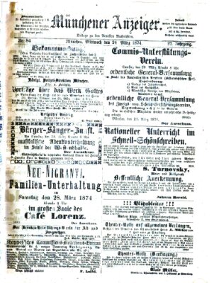 Münchener Anzeiger (Münchner neueste Nachrichten) Dienstag 24. März 1874