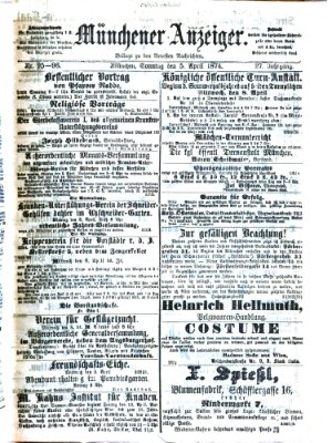 Münchener Anzeiger (Münchner neueste Nachrichten) Sonntag 5. April 1874