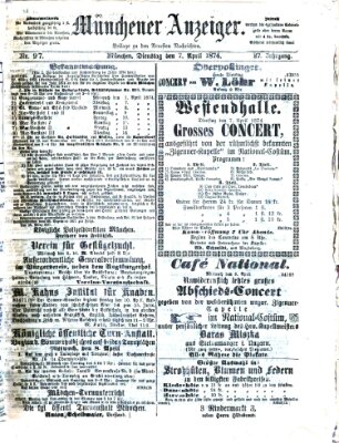 Münchener Anzeiger (Münchner neueste Nachrichten) Dienstag 7. April 1874