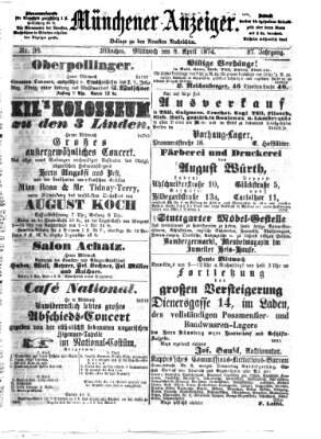 Münchener Anzeiger (Münchner neueste Nachrichten) Mittwoch 8. April 1874