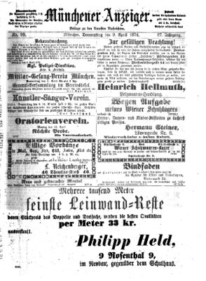 Münchener Anzeiger (Münchner neueste Nachrichten) Donnerstag 9. April 1874