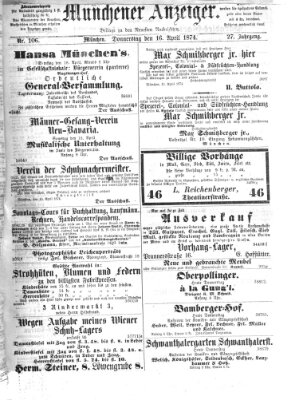 Münchener Anzeiger (Münchner neueste Nachrichten) Donnerstag 16. April 1874