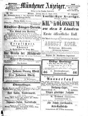 Münchener Anzeiger (Münchner neueste Nachrichten) Freitag 17. April 1874