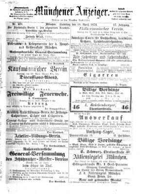 Münchener Anzeiger (Münchner neueste Nachrichten) Samstag 18. April 1874