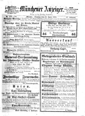 Münchener Anzeiger (Münchner neueste Nachrichten) Sonntag 19. April 1874