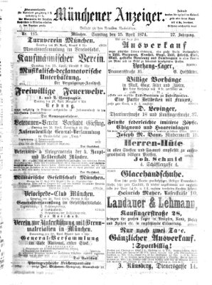 Münchener Anzeiger (Münchner neueste Nachrichten) Samstag 25. April 1874