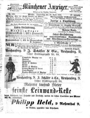 Münchener Anzeiger (Münchner neueste Nachrichten) Donnerstag 30. April 1874